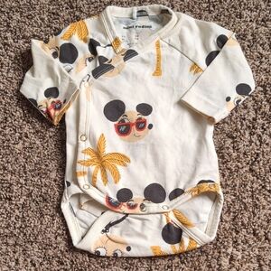 Mini Rodini Cream Baby One-Piece with Black and Yellow Sunglasses Print